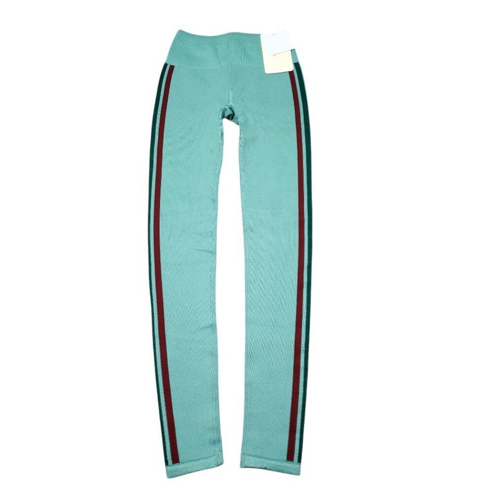 Fabletics Tall High Waisted Seamless Jacquard Stripe Legging XS Green Striped